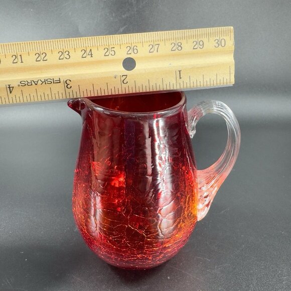 1960s Crackle Glass Small Pitcher Creamer Amberina UV Glowing Glass Clear Handle - Picture 4 of 13